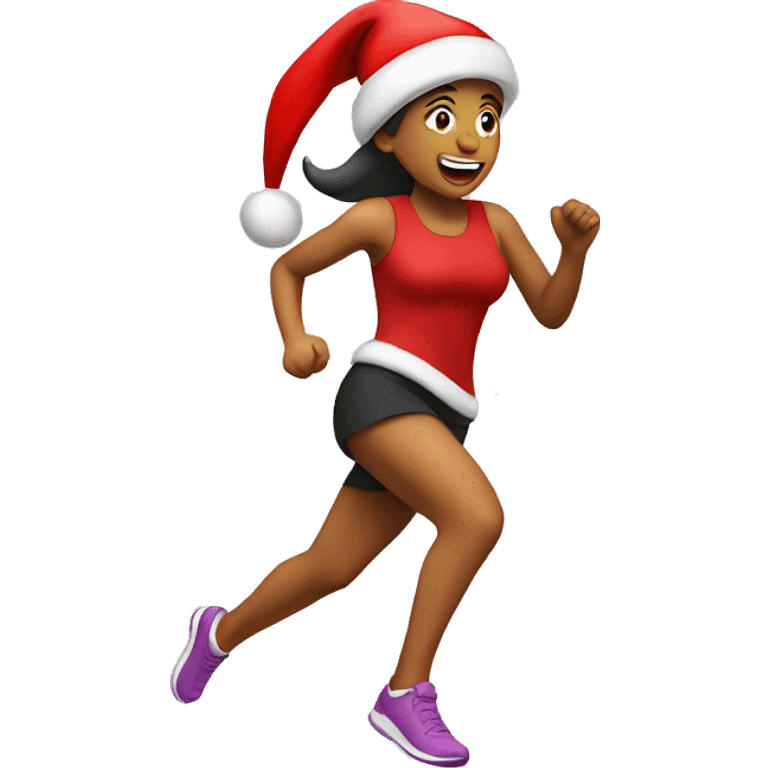 woman wearing santa hat running emoji