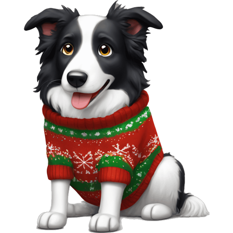 Border Collie wearing christmas Sweater  emoji