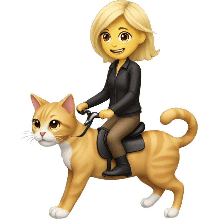 Blonde haired girl riding a cat emoji