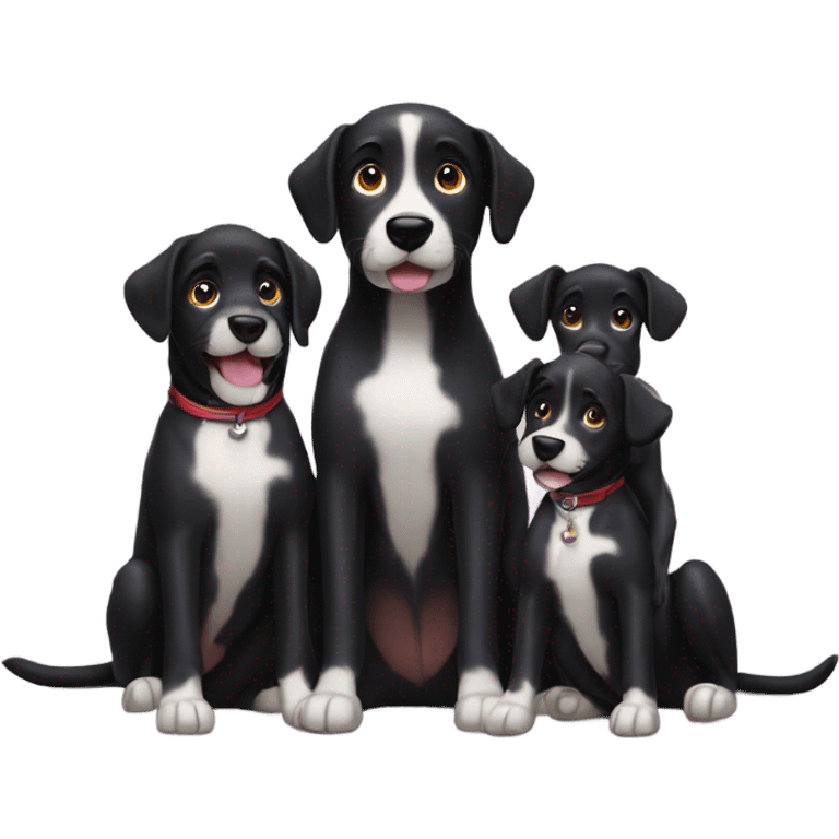 A black dog with his kids emoji