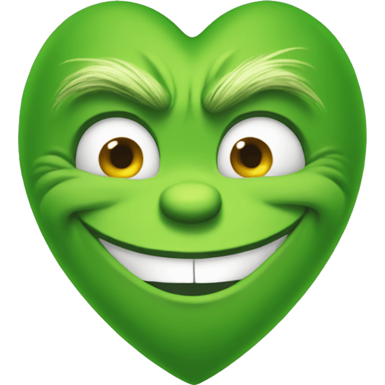 Smiling grinch face in a green shaped heart emoji