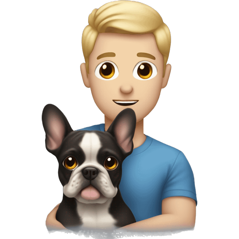 Man with blur eyes holding a blonde frenchie and a fluffy dark one  emoji