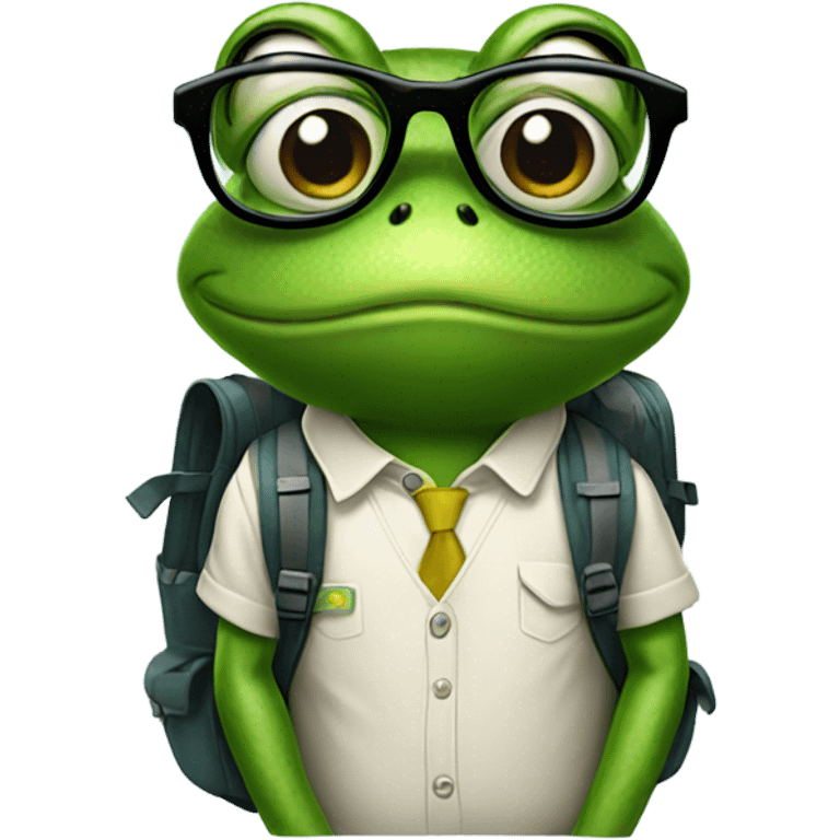 Frog wearing glasses and backpack emoji