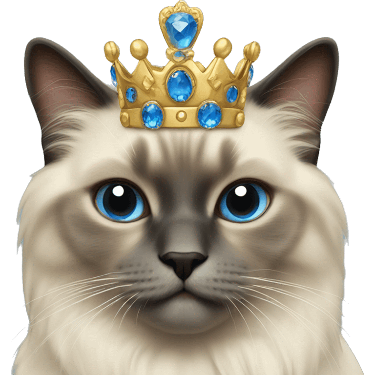 Birman cat with gold and blue crown and neckless emoji