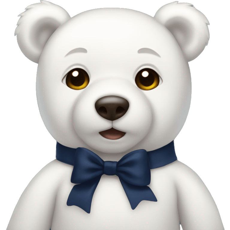 White teddy bear with a navy blue bow  emoji