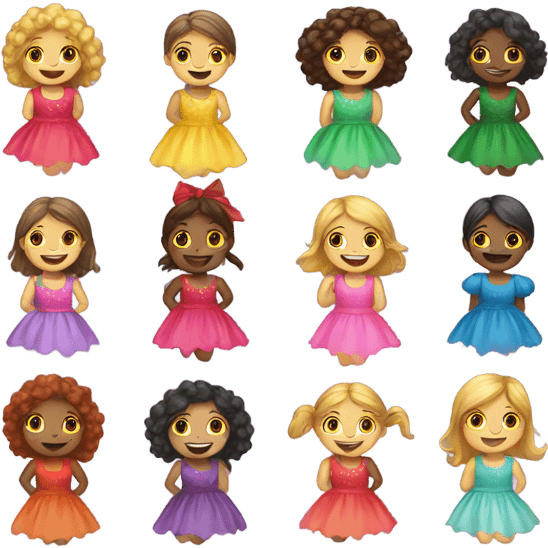 happy girls in colorful dresses but Christmas themed emoji