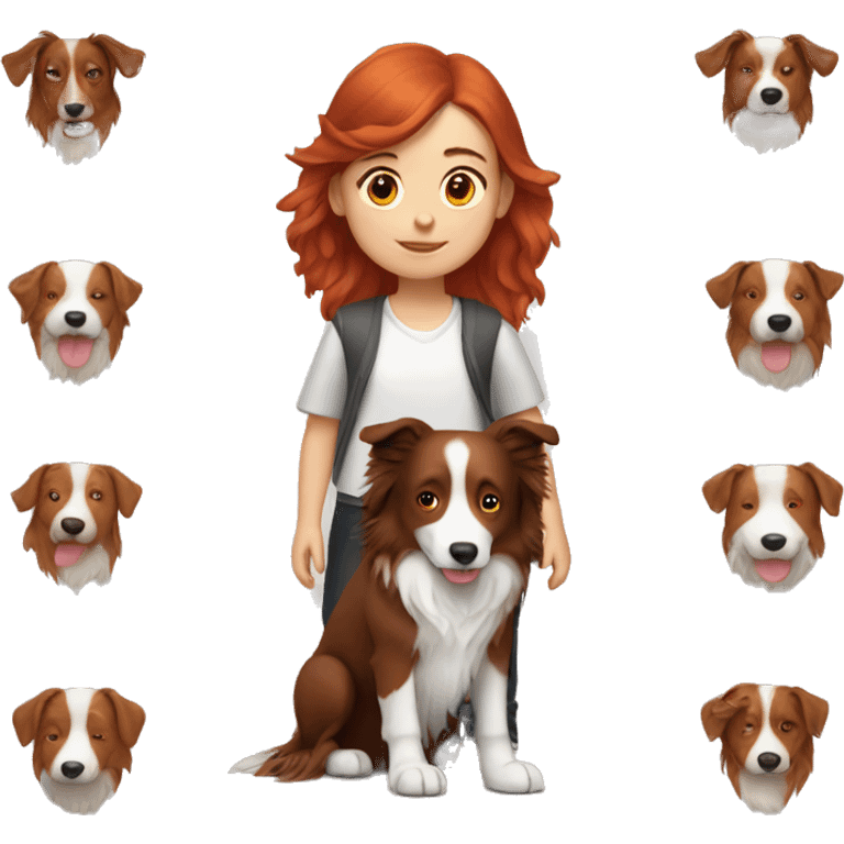 Redhair girl and brown border collie emoji