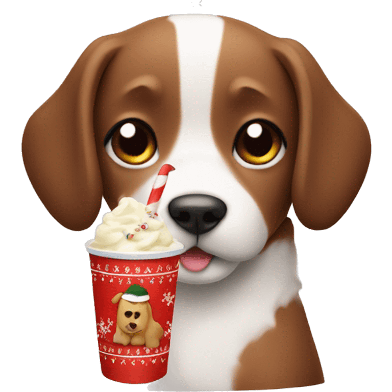 A Dog with a christmas kakao milk emoji