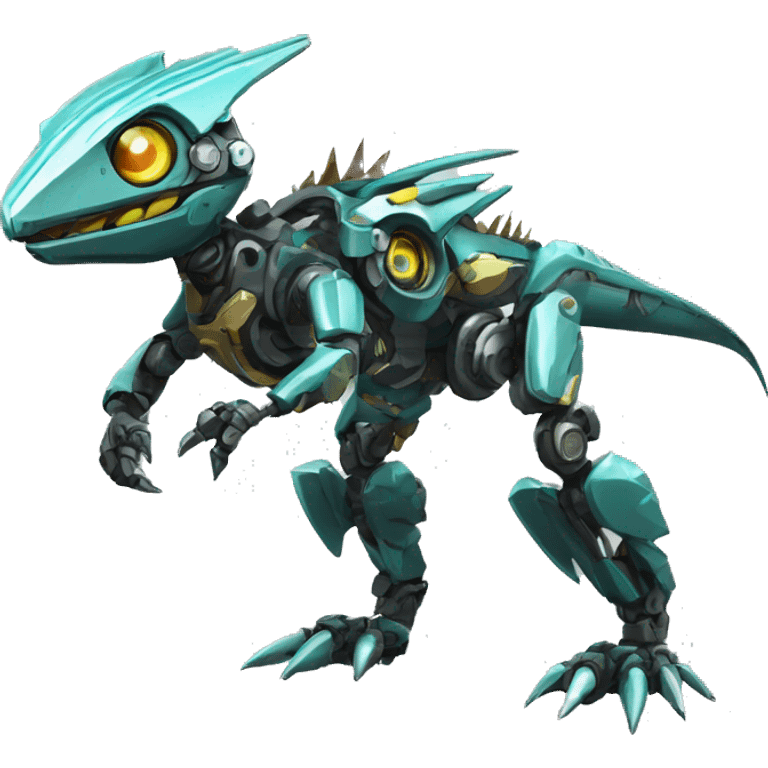 a futuristic mechanical spiky Medabot-lizard-raptor full body emoji