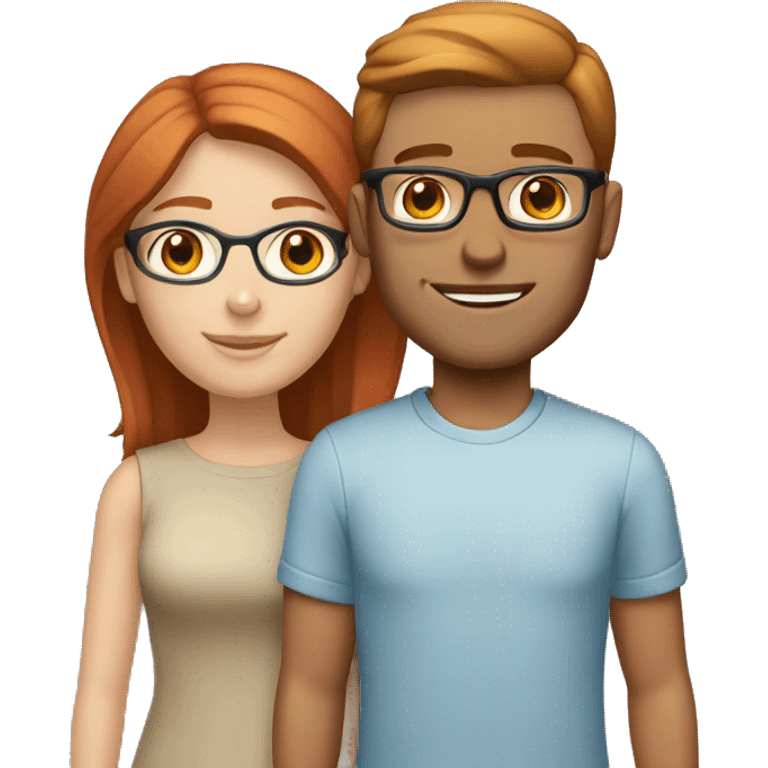 White couple (girl red hair blue eyes) (boy light brown hair brown eyes glasses) emoji