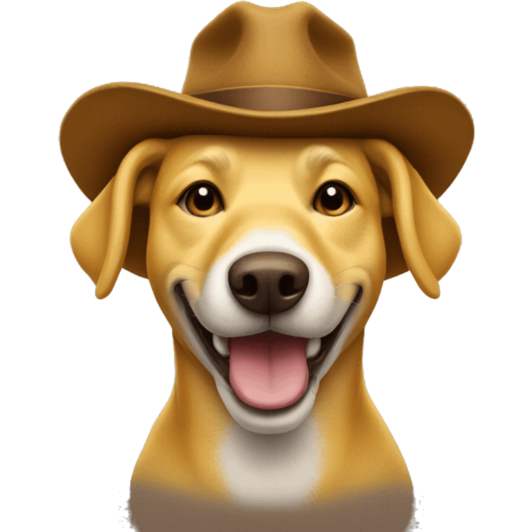 Yellow dog wearing a brown hat smiling emoji