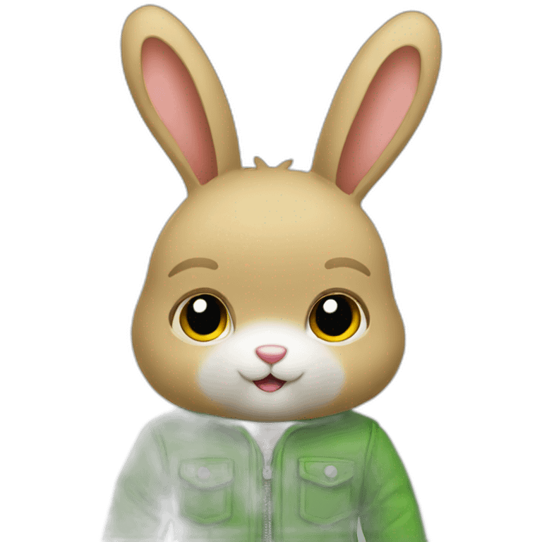 Doudou lapin avec veste verte emoji