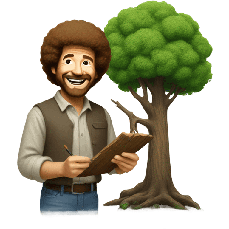 Bob Ross painting a happy tree emoji