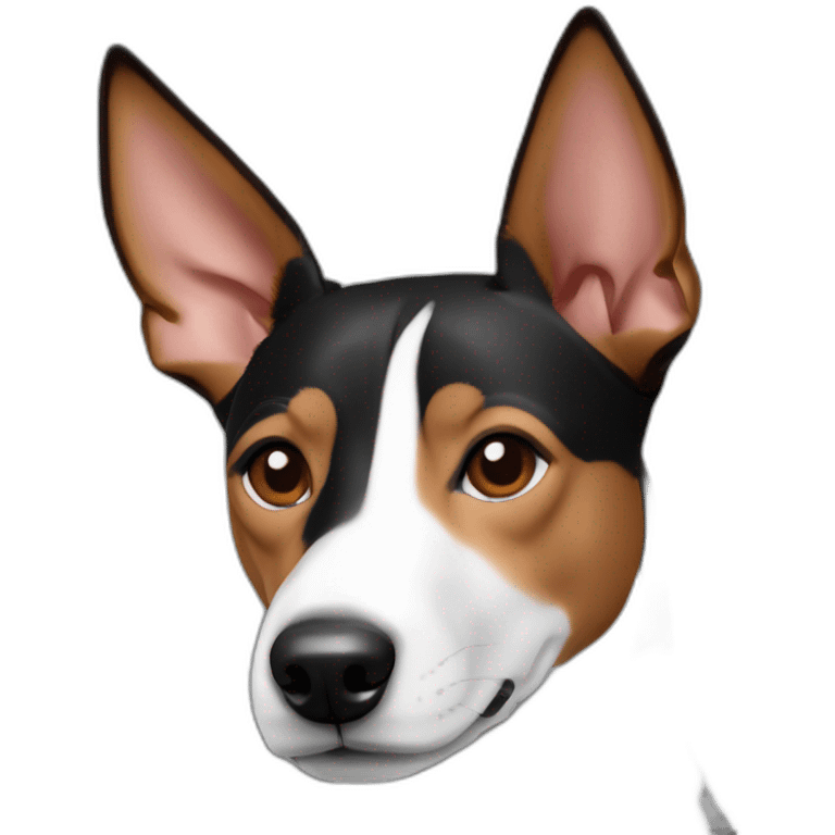 create a face front head shot of a tri-colored Black Red & White Basenji Female emoji