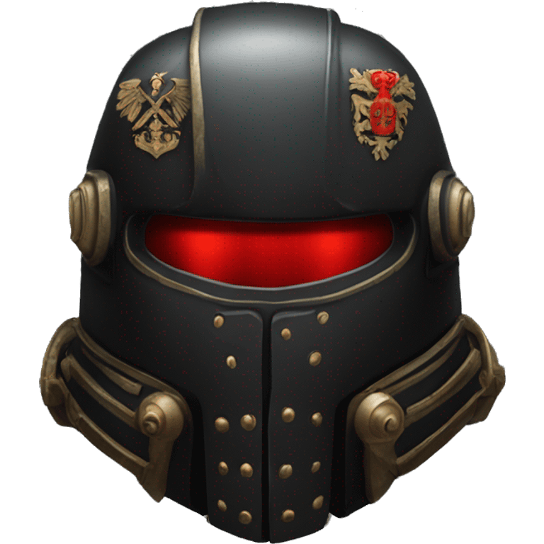 Black Space Marine helmet with red lenses, featuring the Russian coat of arms. emoji