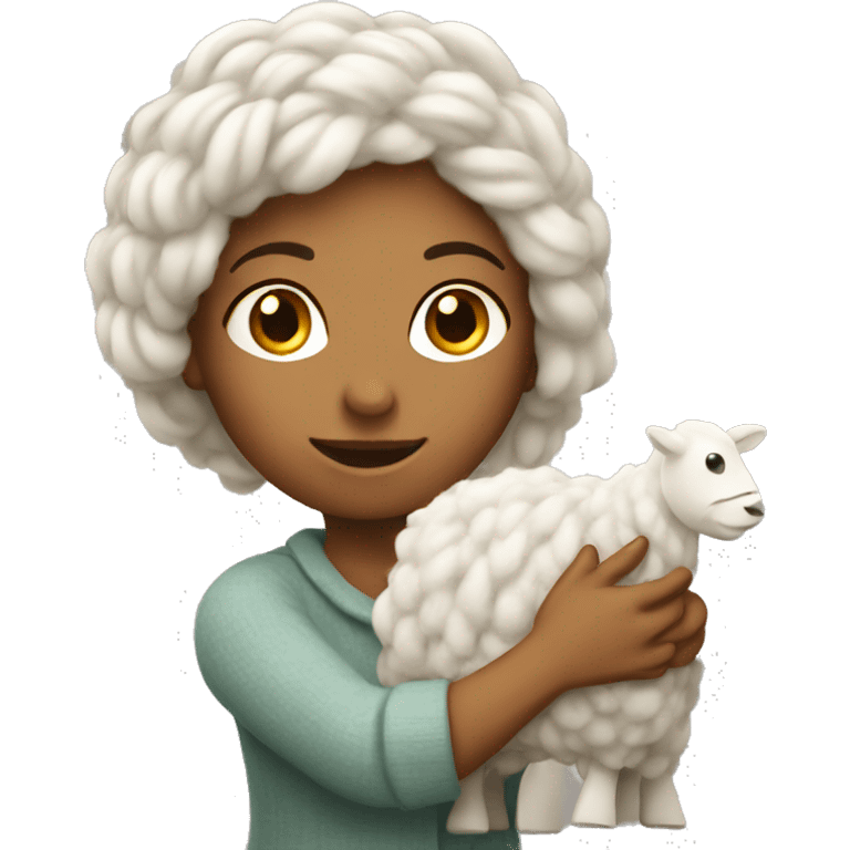 A white woman greets wool emoji