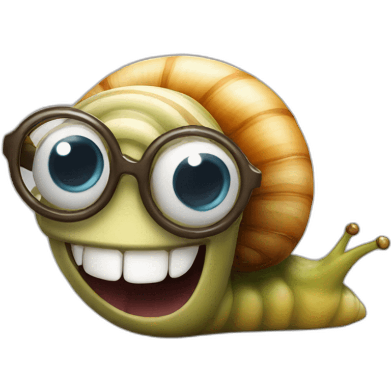 a snail with glasses and teeth emoji