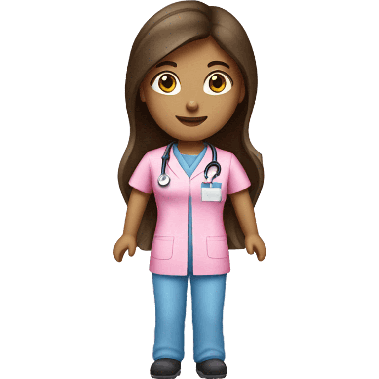 Brunette Long hair nurse in pink scrubs  emoji