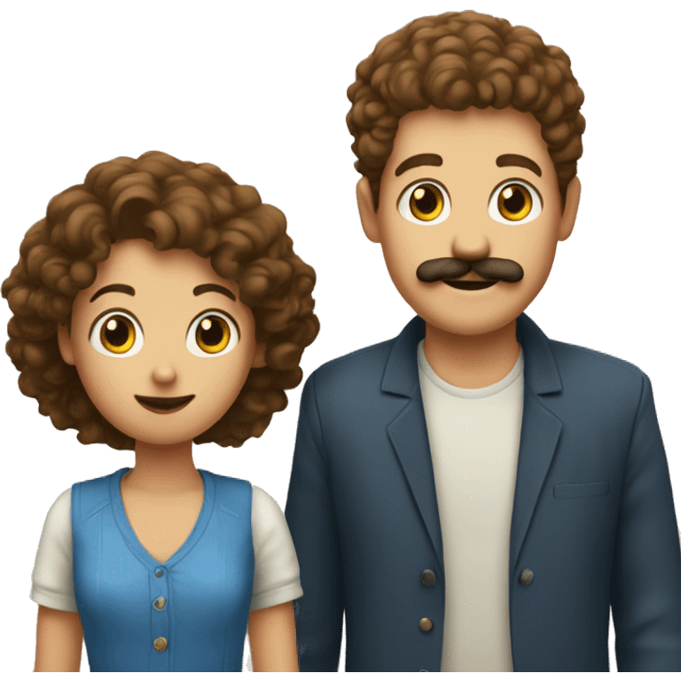 a girl and boy talking to a tall white guy with a mustache and brown curlly hair emoji