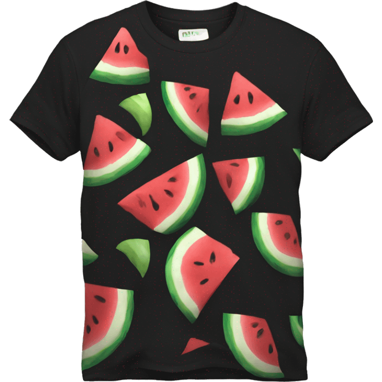 Black Tshirt with an image of a slice of watermelon in the middle of the Tshirt emoji