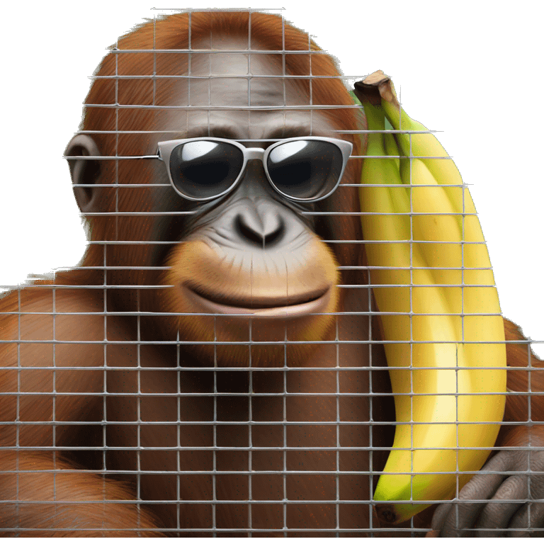 orangutan in a cage with a banana with sunglasses  emoji