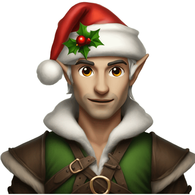 rogue male elf fantasy wearing santa hat emoji