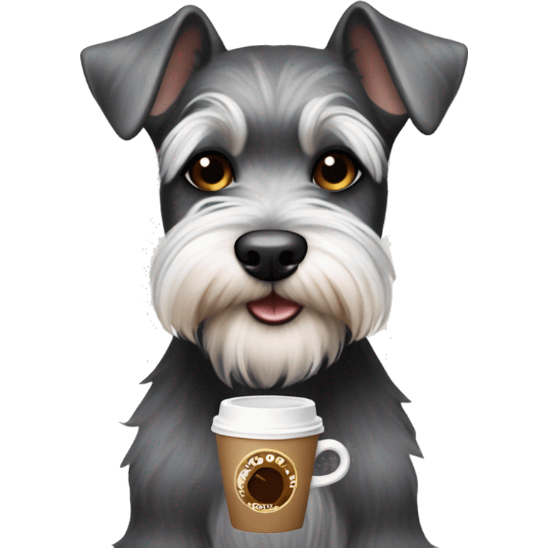 Mini schnauzer with coffee emoji