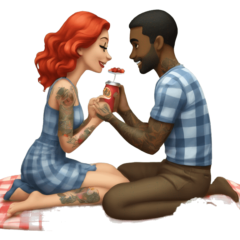 Romantic picnic date for beautiful tattooed couple emoji