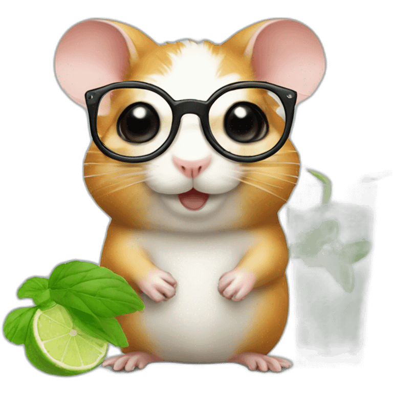 hamster with glasses on a wheel drinking mojito emoji