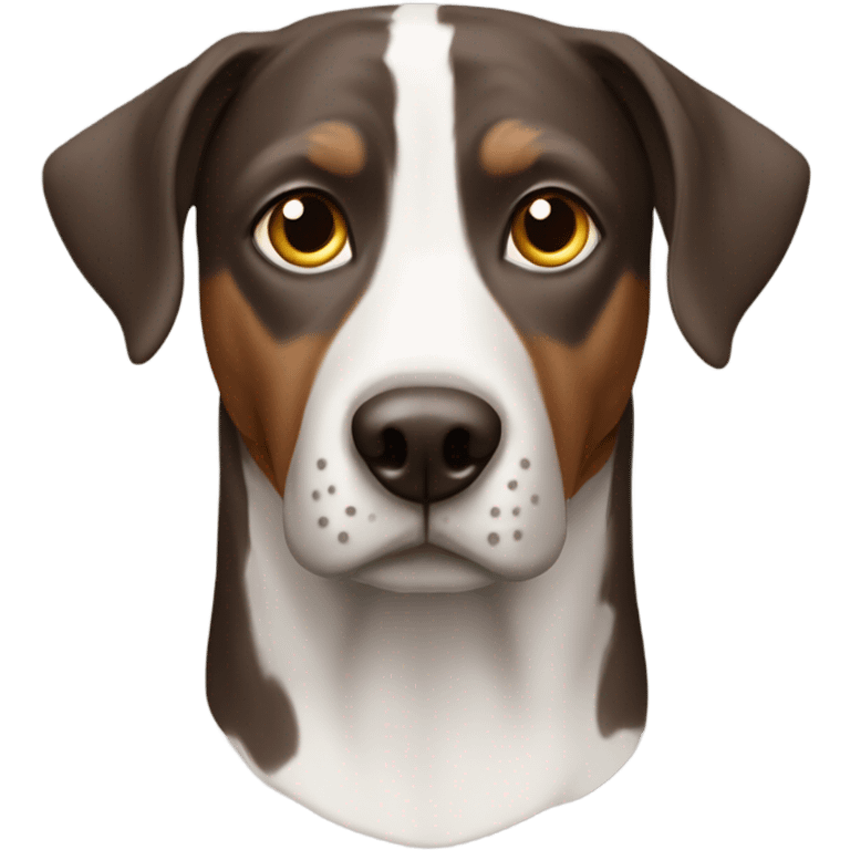 Catahoula with two brown ears a white face and one brown side of the face  emoji