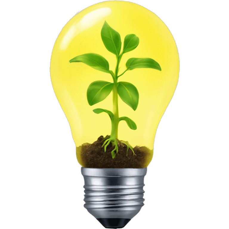 a plant sprout inside a yellow glowing idea lightbulb emoji