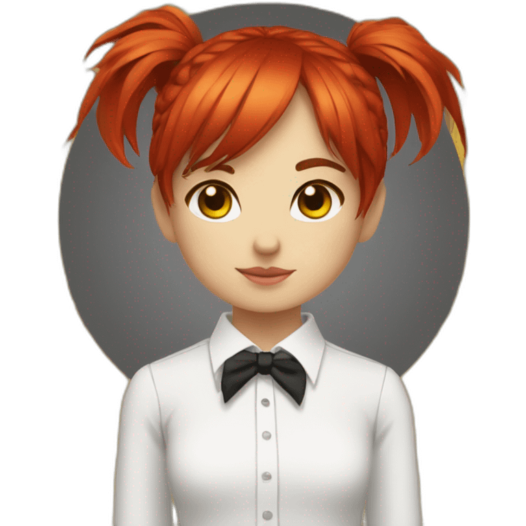 (gril) makima with red hair fringe, yellow eyes with a circle inside and a white shirt and black tie emoji