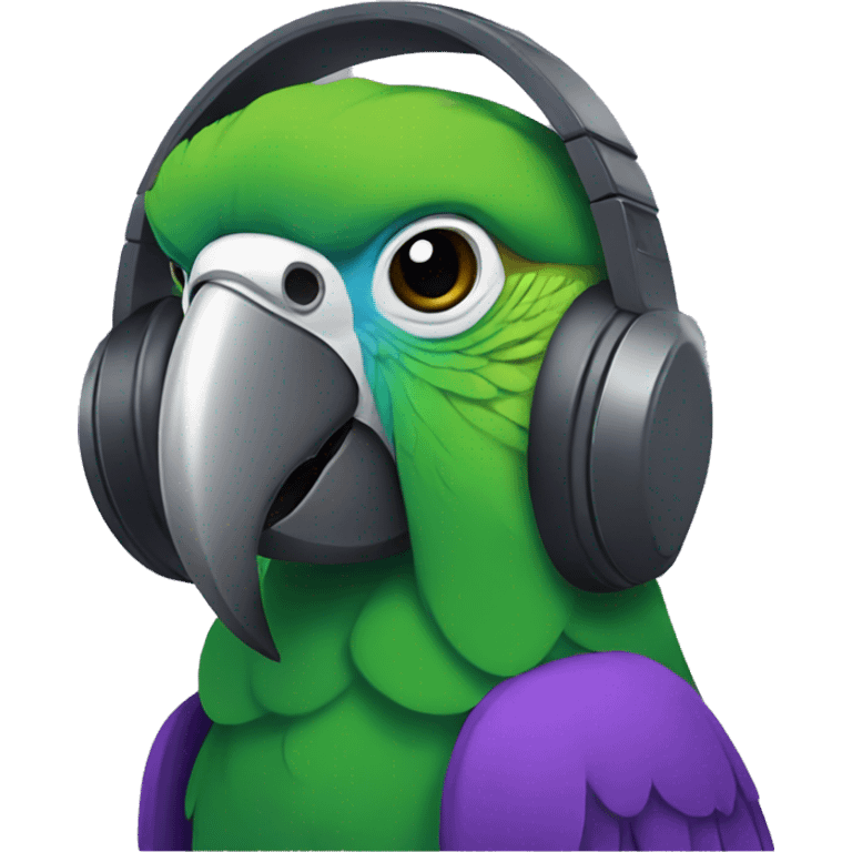 parrot with purple hoodie and gamer headset emoji