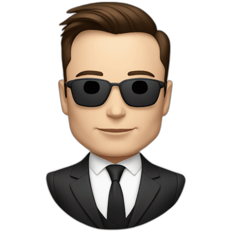 elon musk in suit behind the tesla emoji