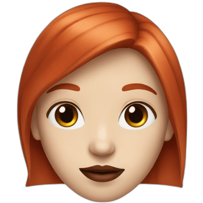 straight long red hair,red lipstick,black eyes, white skin and a small nose emoji