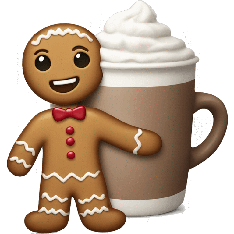 Gingerbread holding a hot chocolate  emoji