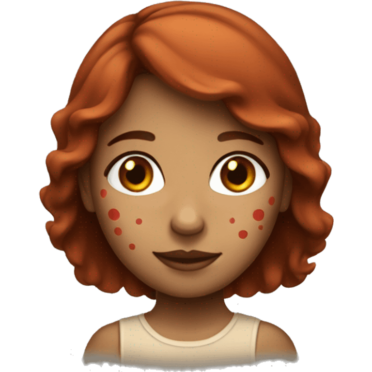 Brown headed girl with red spots on skin emoji