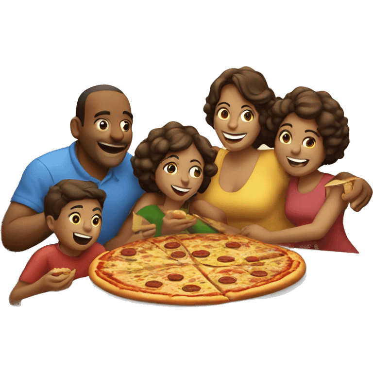 familia comiendo pizza felices emoji