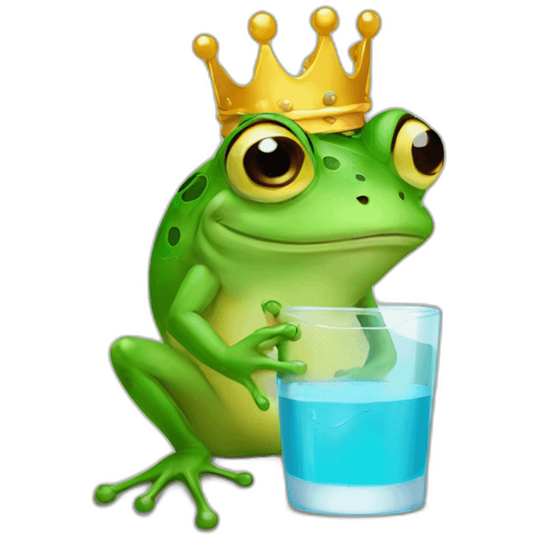 Queen frog drinking a cold water glass emoji