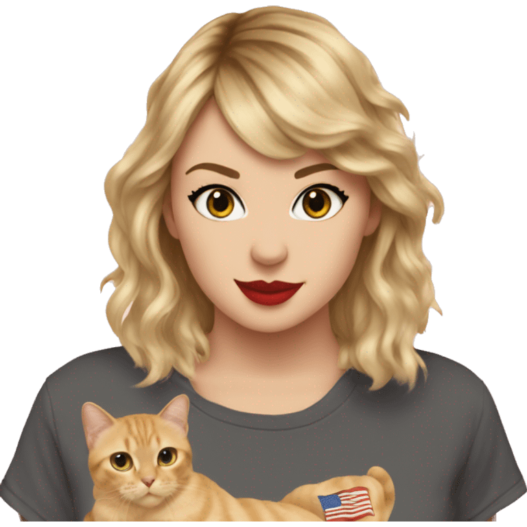 A cat wearing Taylor Swift merch emoji