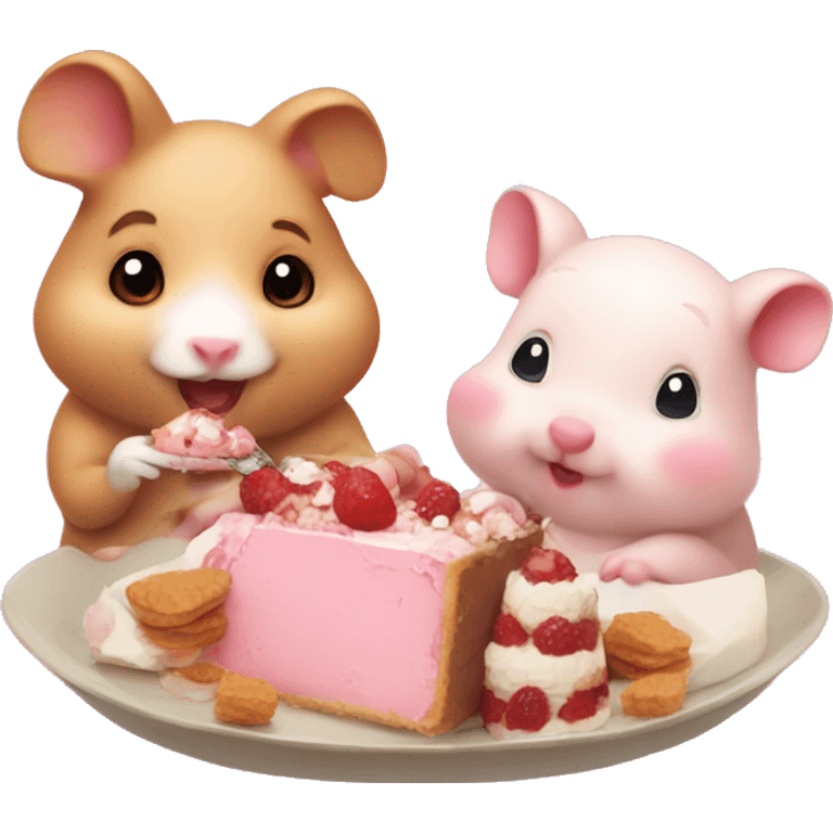 Hamster and piglet eat dessert together emoji