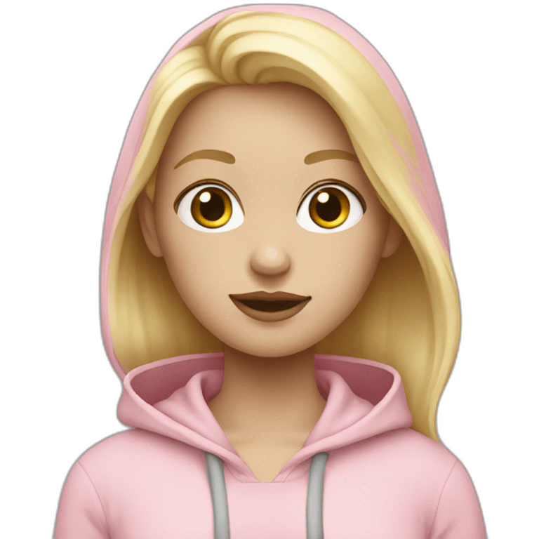 Girl with a white skin and blond hair and pastel pink hoodie  emoji