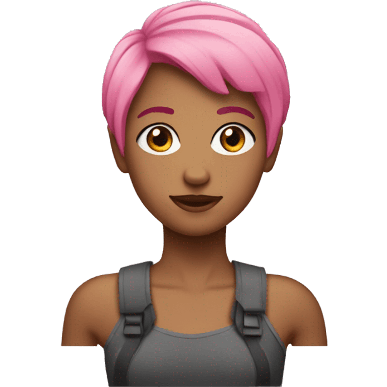 A girl with a pink short hair she look like a broke sheild emoji