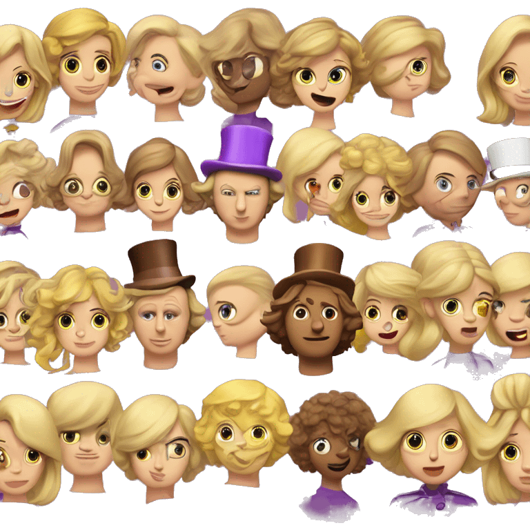 chica rubia y pelo rizado disfraz de Willy Wonka emoji