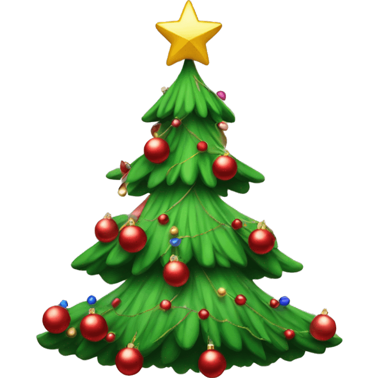 Christmas tree with red baubles and bow at the top emoji