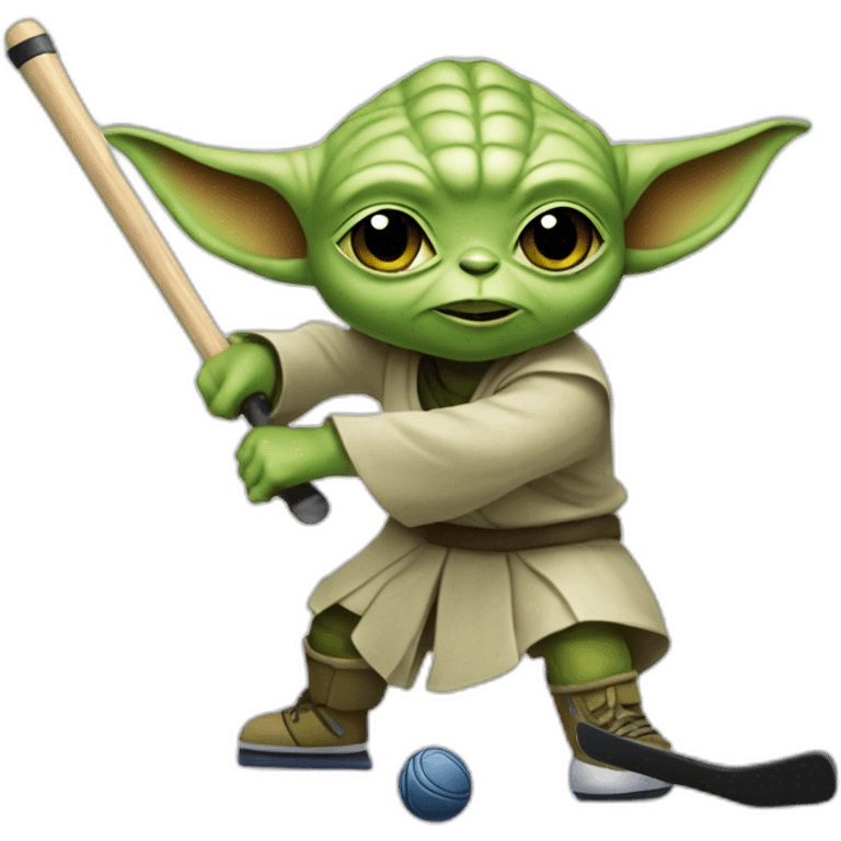 Yoda playing hockey emoji