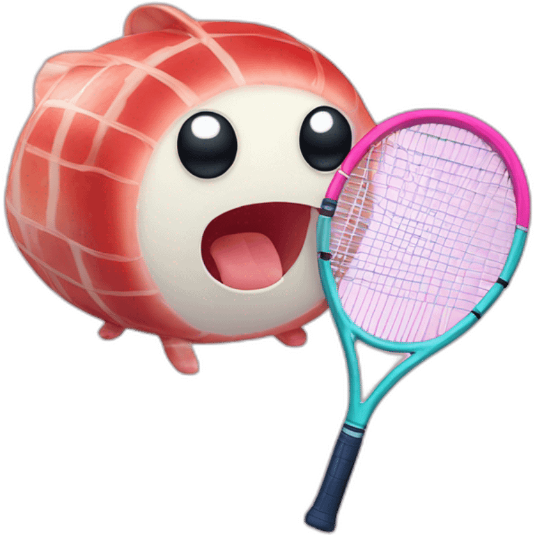 Kawaii jamon with tennis racket emoji