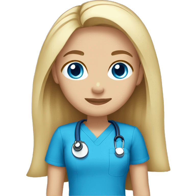 Blonde girl blue eyes long hair blue scrubs  emoji