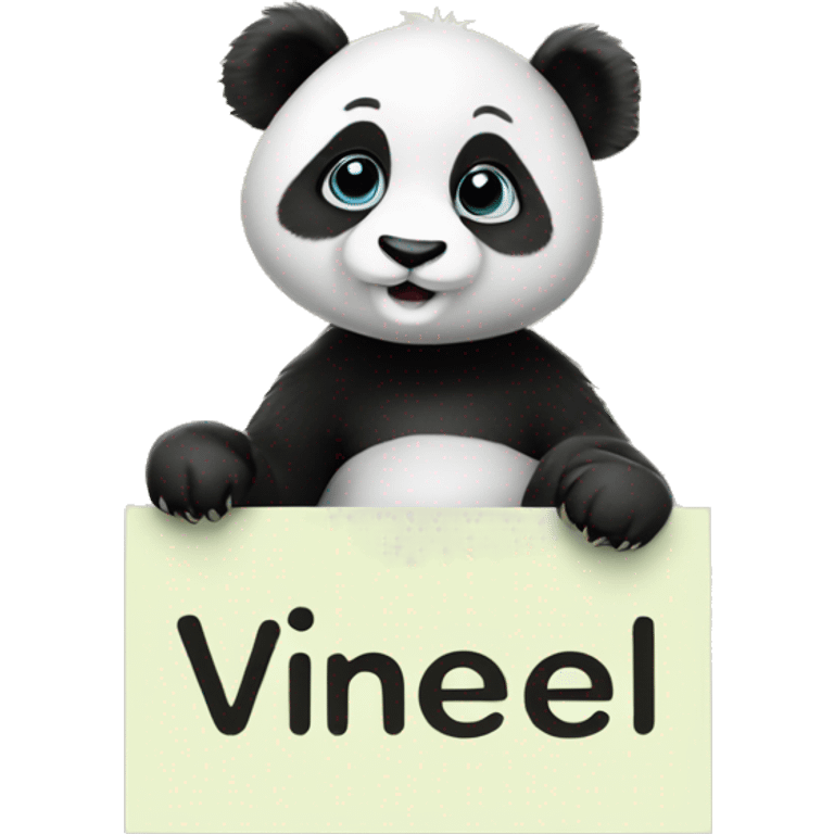 Baby panda holding sign that says Vineel emoji