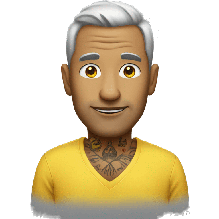 mature man in yellow shirt with face tattoos  emoji